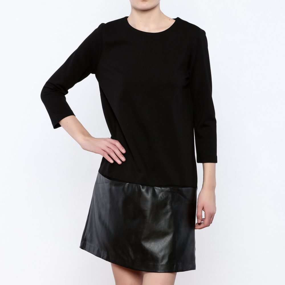 Lumiere Black Leatherette Skirted Shift Dress SZ M